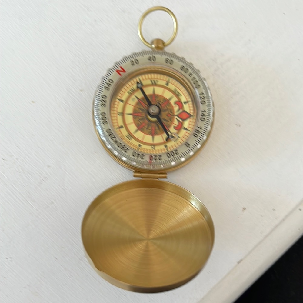 Elegant Gold Metal Compass with Case